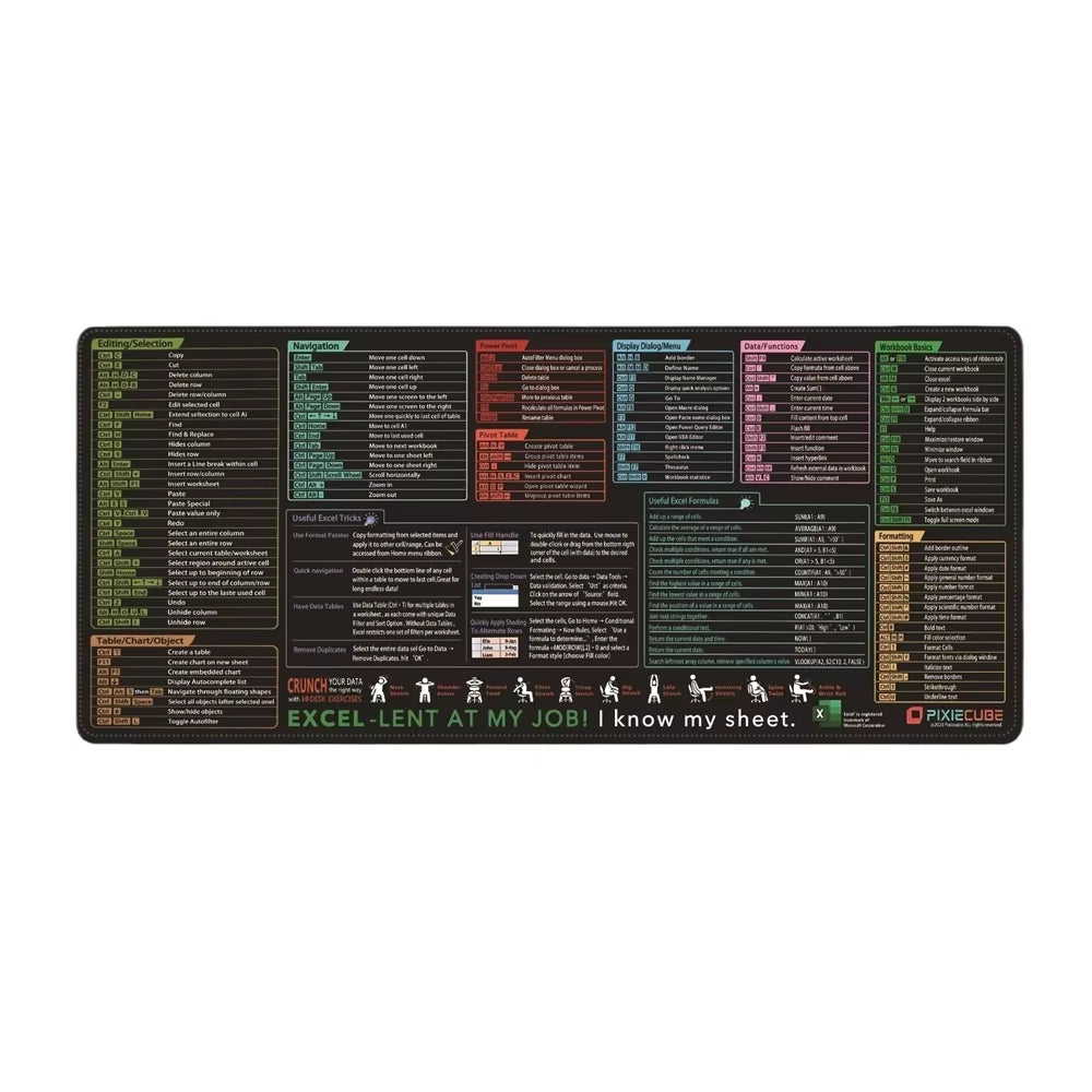 Office Shortcuts Mouse Pad Large Extended Excel Powerpoint Word Software Mousepad Programmer Non-Slip Rubber Gaming Desk Mat